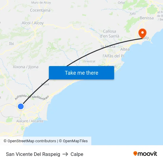 San Vicente Del Raspeig to Calpe map
