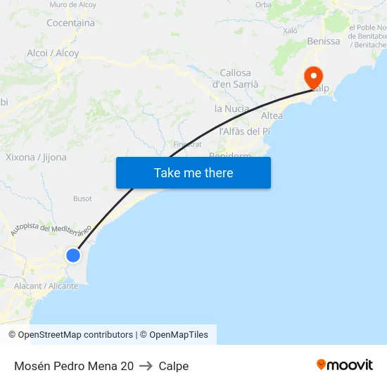 Mosén Pedro Mena 20 to Calpe map
