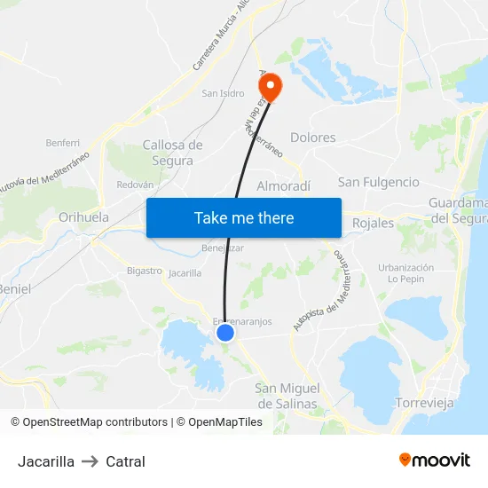 Jacarilla to Catral map