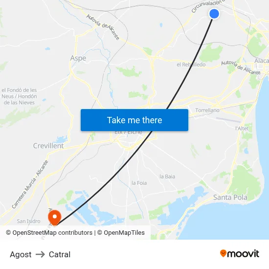 Agost to Catral map