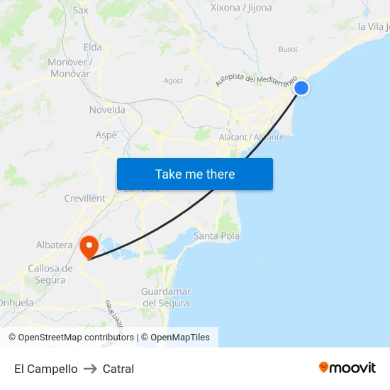 El Campello to Catral map