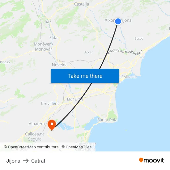 Jijona to Catral map