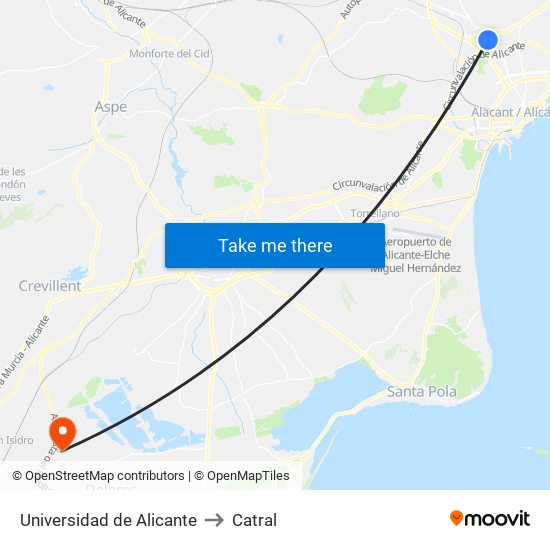 Universidad de Alicante to Catral map