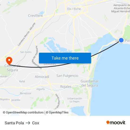 Santa Pola to Cox map