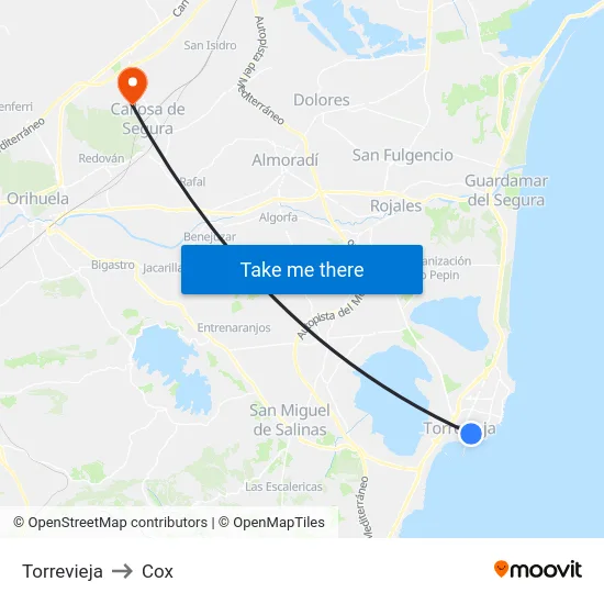 Torrevieja to Cox map