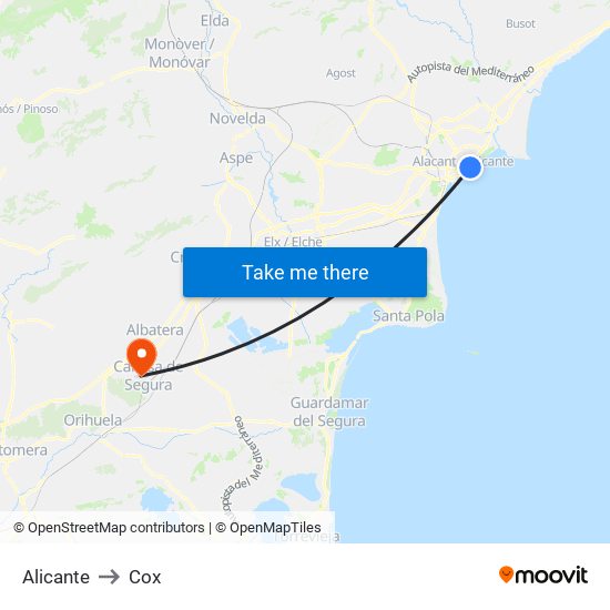 Alicante to Cox map