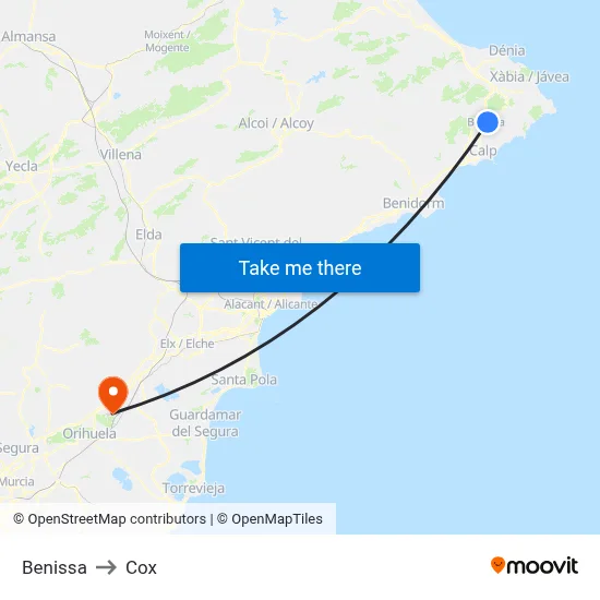 Benissa to Cox map