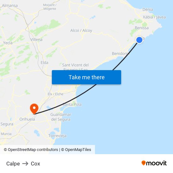 Calpe to Cox map