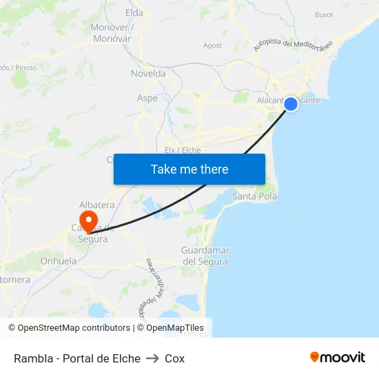 Rambla - Portal de Elche to Cox map