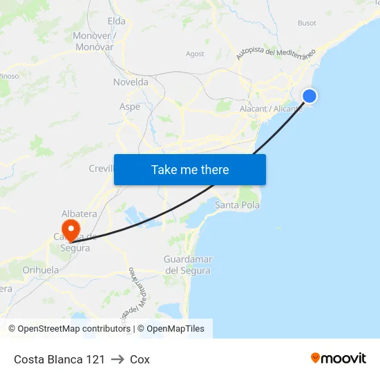 Costa Blanca 121 to Cox map