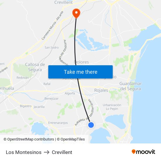 Los Montesinos to Crevillent map