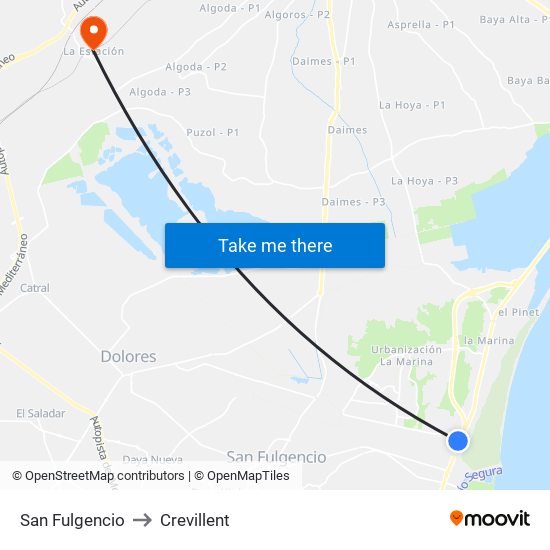 San Fulgencio to Crevillent map