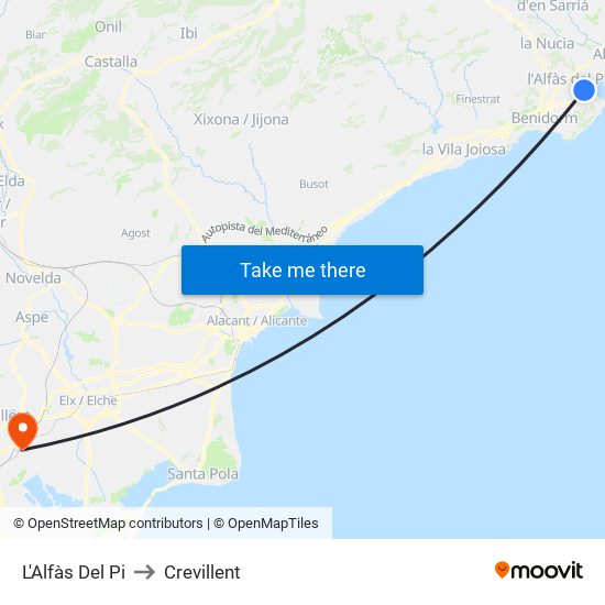 L'Alfàs Del Pi to Crevillent map