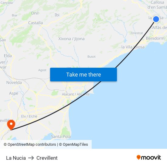 La Nucia to Crevillent map