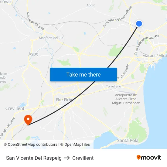 San Vicente Del Raspeig to Crevillent map