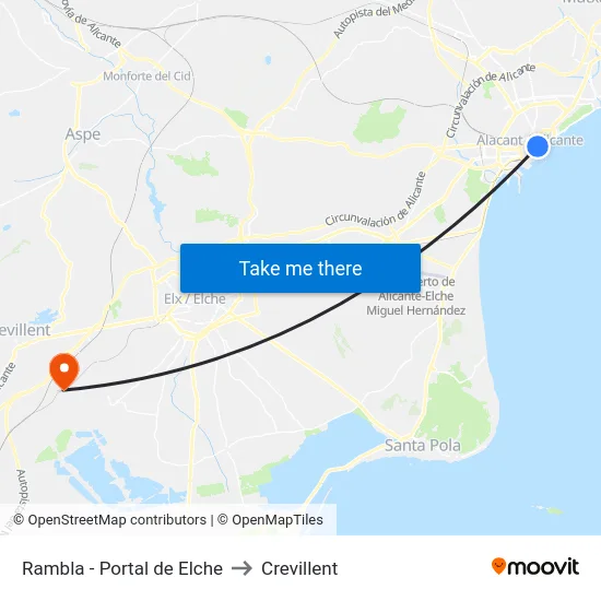 Rambla - Portal de Elche to Crevillent map