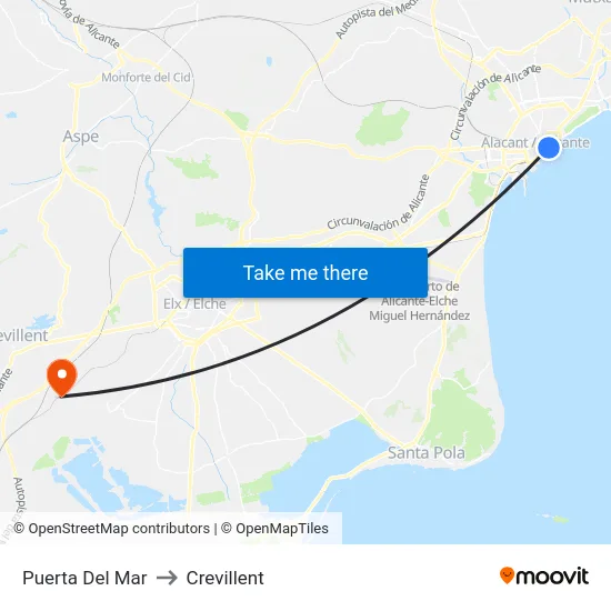 Puerta Del Mar to Crevillent map