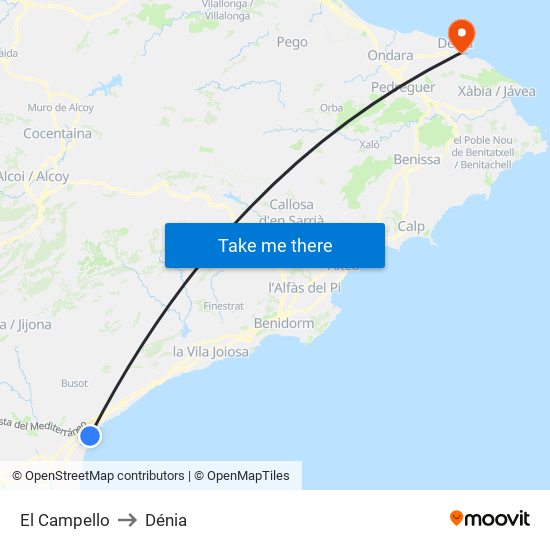 El Campello to Dénia map