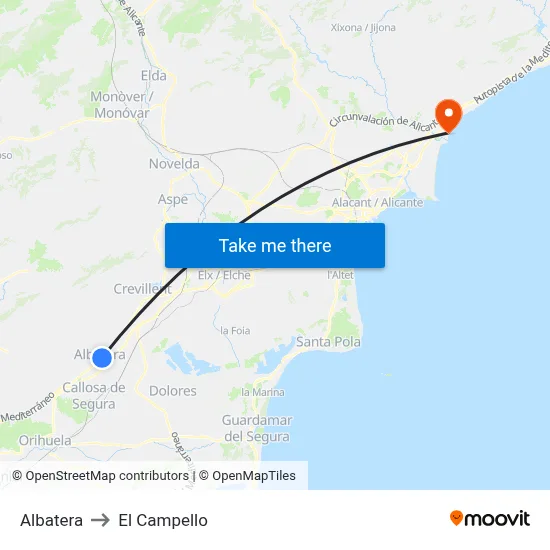 Albatera to El Campello map