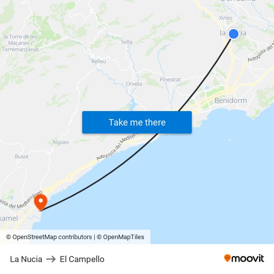 La Nucia to El Campello map