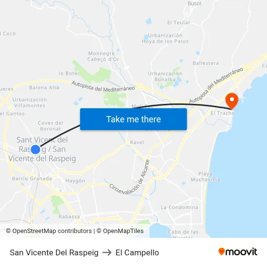 San Vicente Del Raspeig to El Campello map