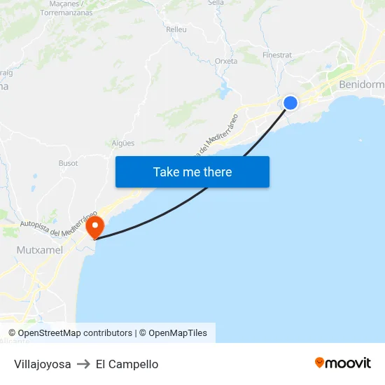 Villajoyosa to El Campello map