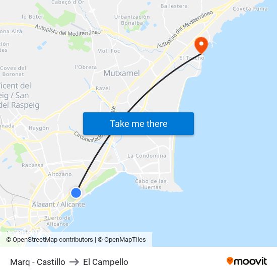 Marq - Castillo to El Campello map