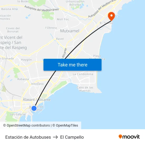 Estación de Autobuses to El Campello map