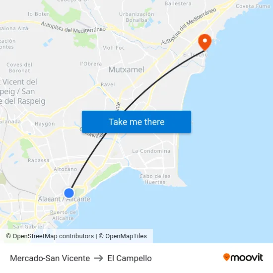 Mercado-San Vicente to El Campello map