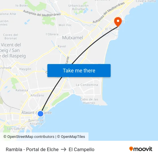 Rambla - Portal de Elche to El Campello map
