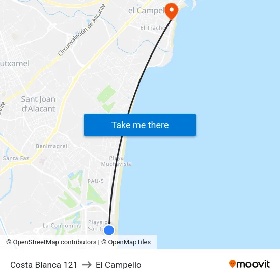 Costa Blanca 121 to El Campello map