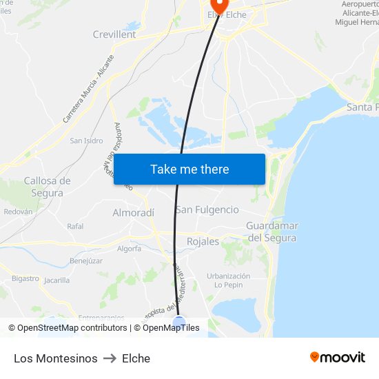 Los Montesinos to Elche map