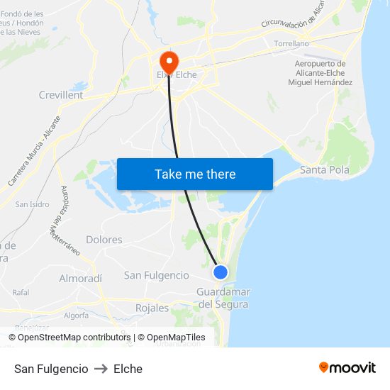 San Fulgencio to Elche map
