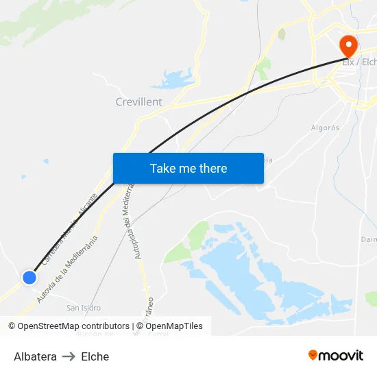 Albatera to Elche map