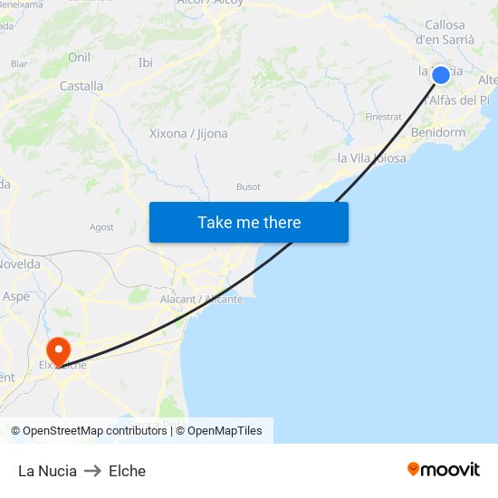 La Nucia to Elche map