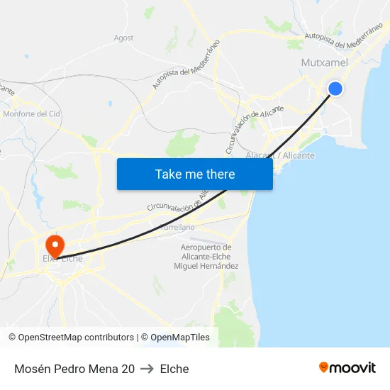 Mosén Pedro Mena 20 to Elche map