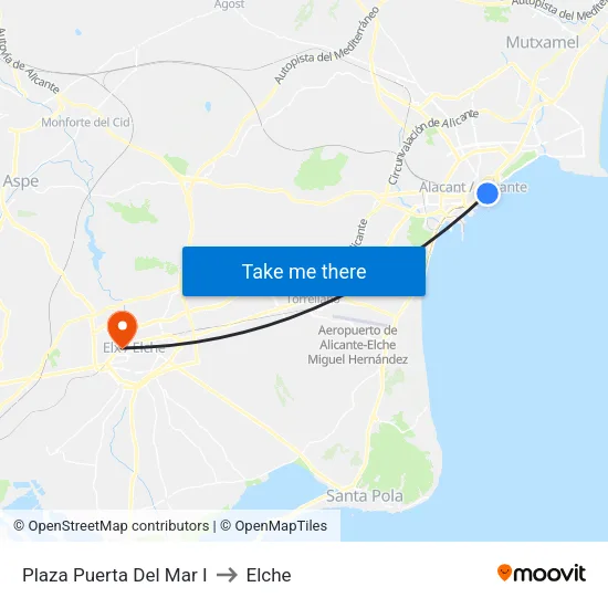 Plaza Puerta Del Mar I to Elche map