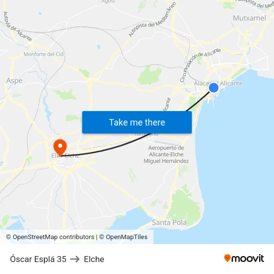 Óscar Esplá 35 to Elche map