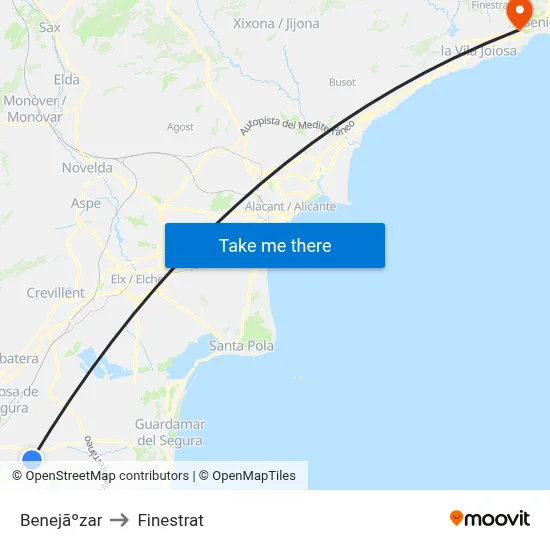 Benejãºzar to Finestrat map