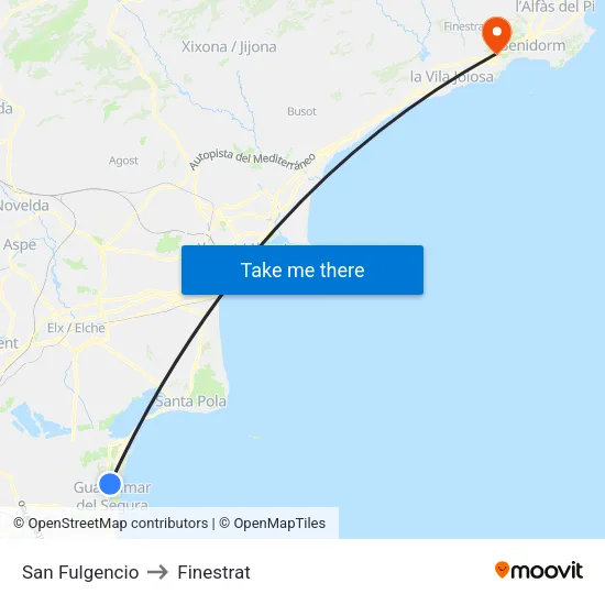 San Fulgencio to Finestrat map