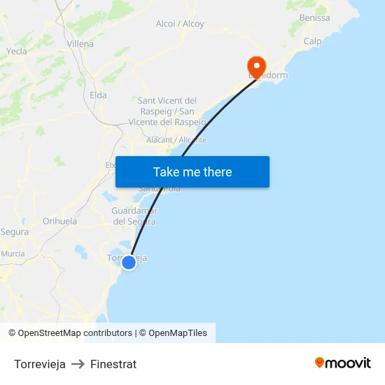 Torrevieja to Finestrat map