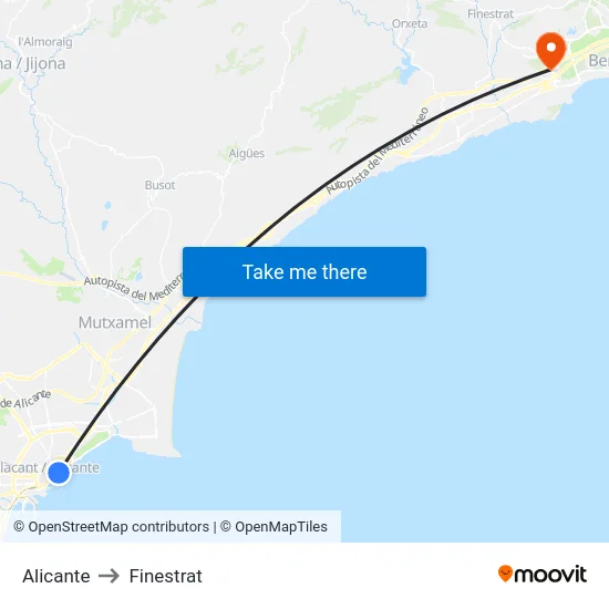 Alicante to Finestrat map
