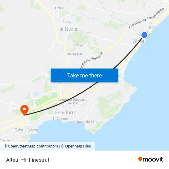 Altea to Finestrat map