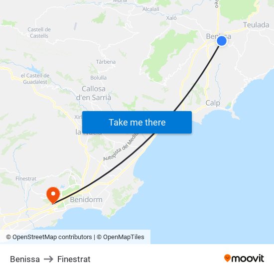 Benissa to Finestrat map