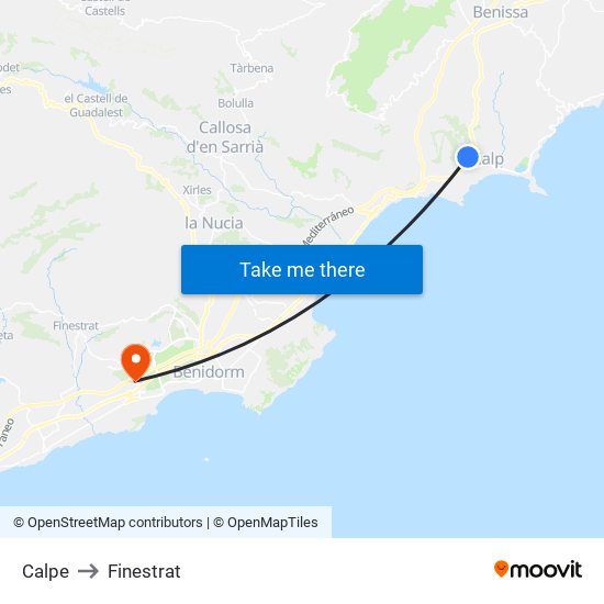 Calpe to Finestrat map
