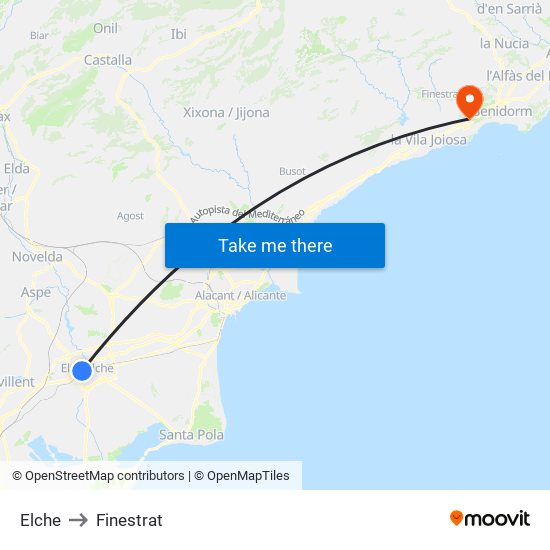 Elche to Finestrat map