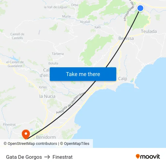 Gata De Gorgos to Finestrat map