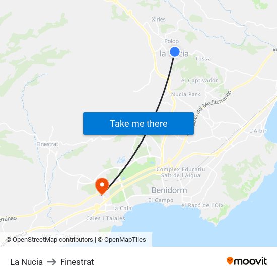 La Nucia to Finestrat map