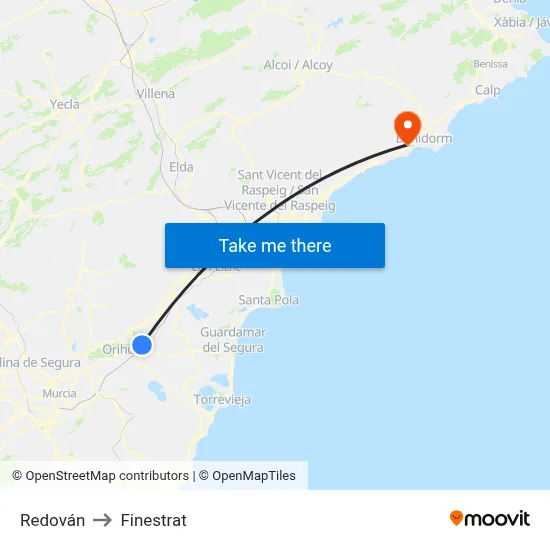 Redován to Finestrat map