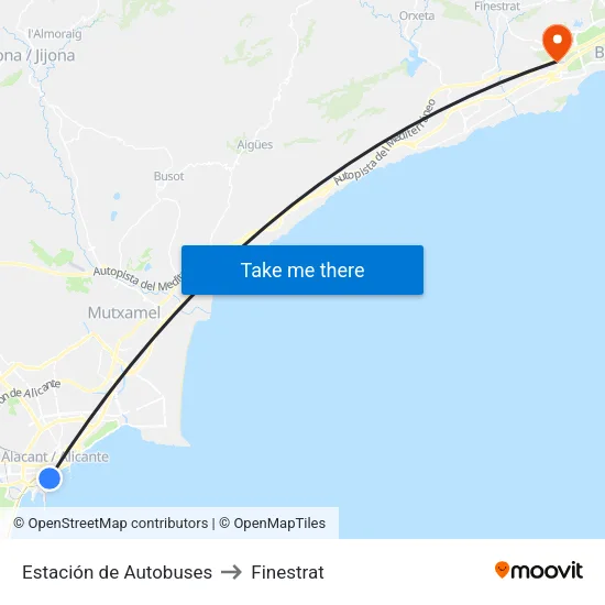 Estación de Autobuses to Finestrat map